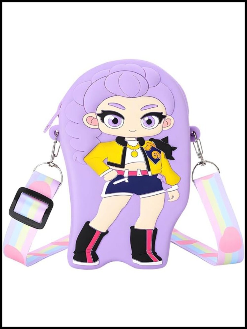 Anime Demon Hunter Mini Crossbody Bag with Adjustable Rainbow Strap, Zipper